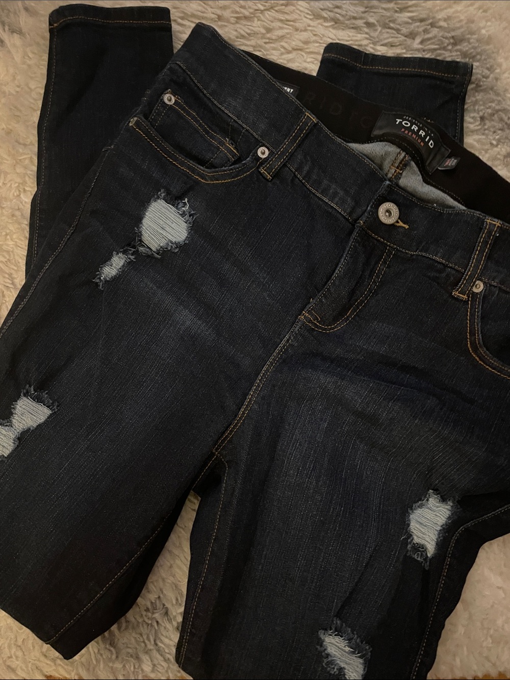 torrid Dark Blue Distressed Bombshell Skinny Jeans